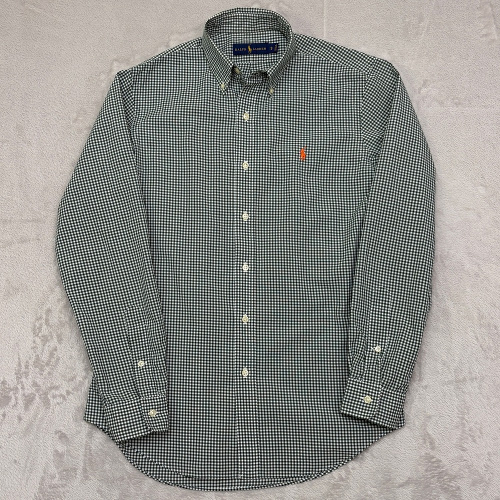 Polo Ralph Lauren Gingham Poplin Button-Down Shirt S green w/orange logo